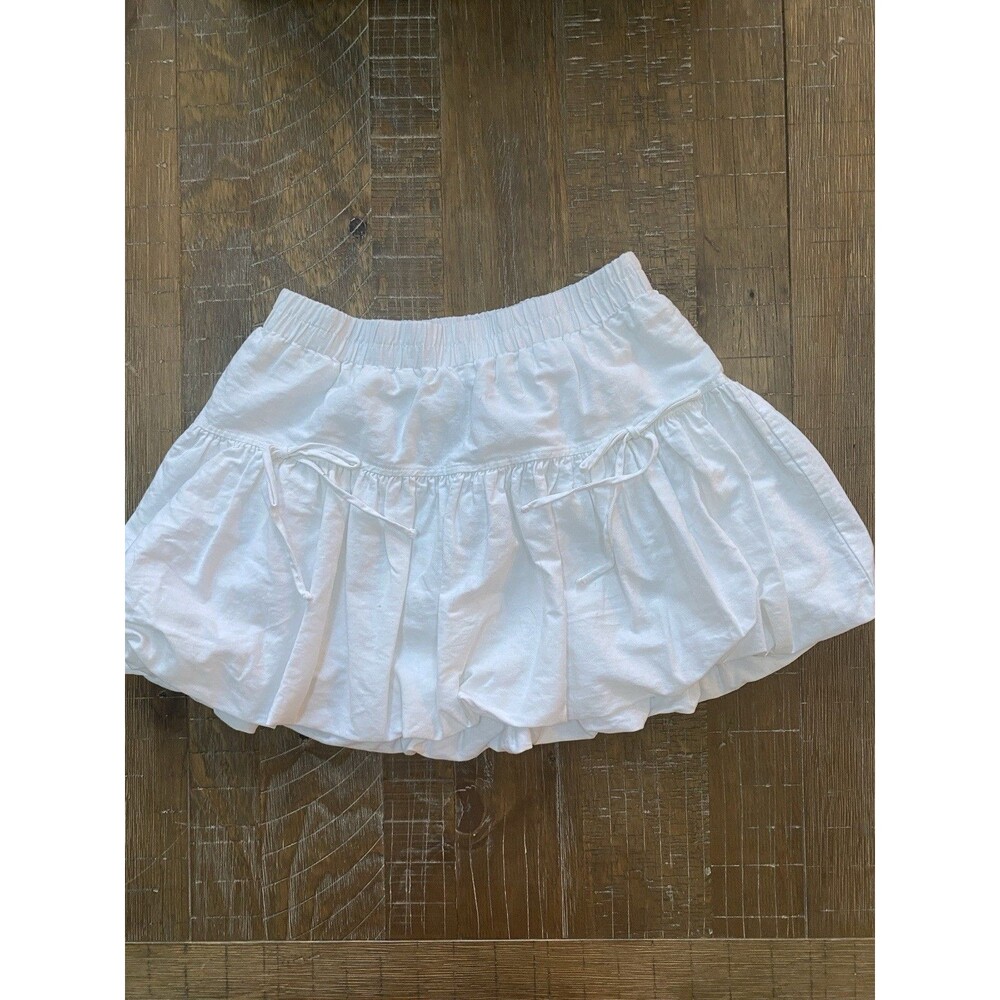 No Boundaries White Cotton Bubble Skirt Size Small 4-6 Coquette Y2K Mini Skirt